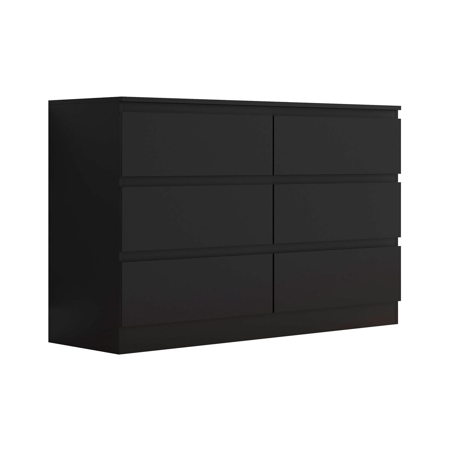 6 Drawer Chest Matt Black Scandinavian Style Modern Bedroom Office Large & Deep