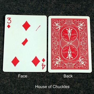 3 of Diamonds / 4 - Half Diagonal, Bicycle Printed Gaff Card, Red