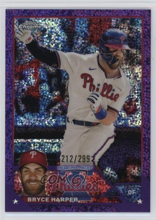 2023 Topps Chrome Purple Speckle Refractor 212/299 Bryce Harper #3 1ti6