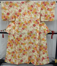 Japanese Vintage Kimono Polyester White No Lining Komon Traditional Length 60 in