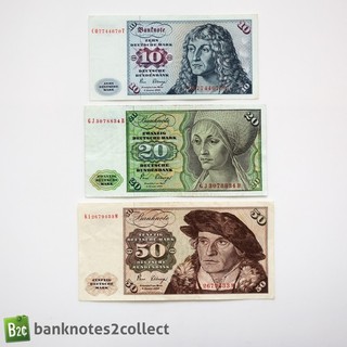 GERMANY: Set of 3 German Mark Banknotes.
