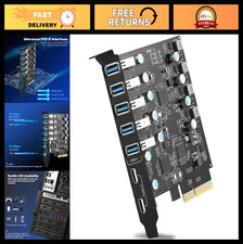 10Gbps PCIe USB 3.2 Expansion Card 7-Port Hub, 2x USB-C & 5x Type-A, Power Modul