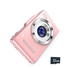 4K Digital Camera - 48MP Photos 32GB SD Card Lanyard Included - Travel Pink