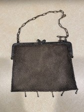 Antique German Silver Mesh Chain Link Purse/Clutch w/ Filigree Frame Art Nouveau