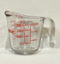 Vintage Anchor Hocking 1 Cup Glass Measuring Cup Red Lettering 8 oz 1/2 Pint USA