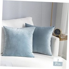 Super Soft Velvet Square Throw Pillow Covers 18" x 18" Pack of 2 Silver Blue