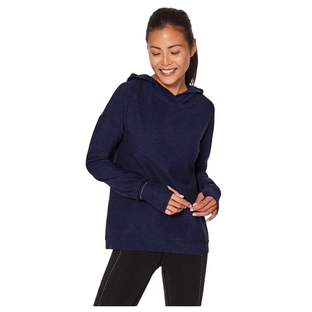 Lululemon Extra Mile Hoodie Womens 4 Navy Blue Thumbhole Pleated Cuff Activewear