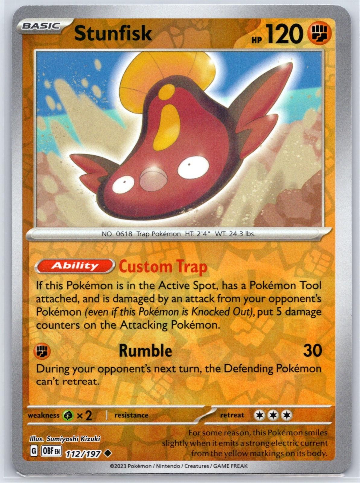 Stunfisk 112/197 Uncommon Obsidian Flames Pokemon Reverse Holo Near Mint