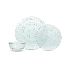 Jupiter Hobnail Glass, 12 Piece Dinnerware Set (Service for 4), Sage Green