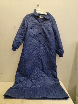 Neiman Marcus ~ Blue Quilted Silky Satin Robe Housecoat Sz Large Long VINTAGE 