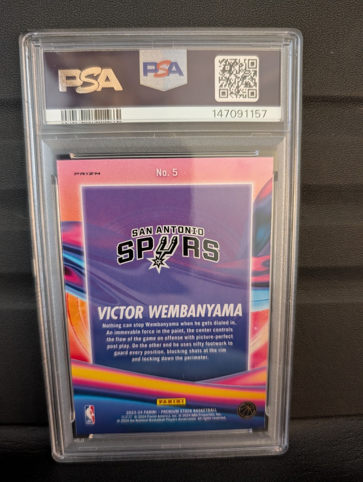 Panini 2023-24 Hoops Premium Stock Victor Wembanyama Anti-Gravity #5 PSA 9 view 2