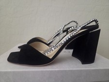 Jimmy Choo Saeda Sandal Block Heel 85mm Black/Crystal Size 40EU/US 10B NEW