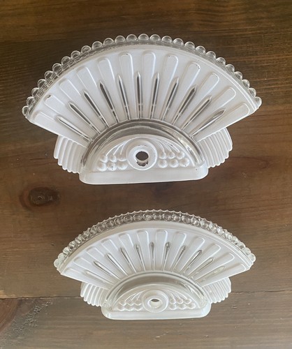 Antique Art Deco Glass Slipper Shades Wall Lights Sconce White Clear Boopie Fan