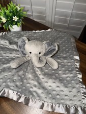 Gray Elephant Lovey Security Blanket Plush Bumpy Fabric Satin Trim Back Baby