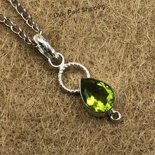 Sterling Silver Pear PERIDOT Gemstone Sister Anniversary Luxury August Pendant