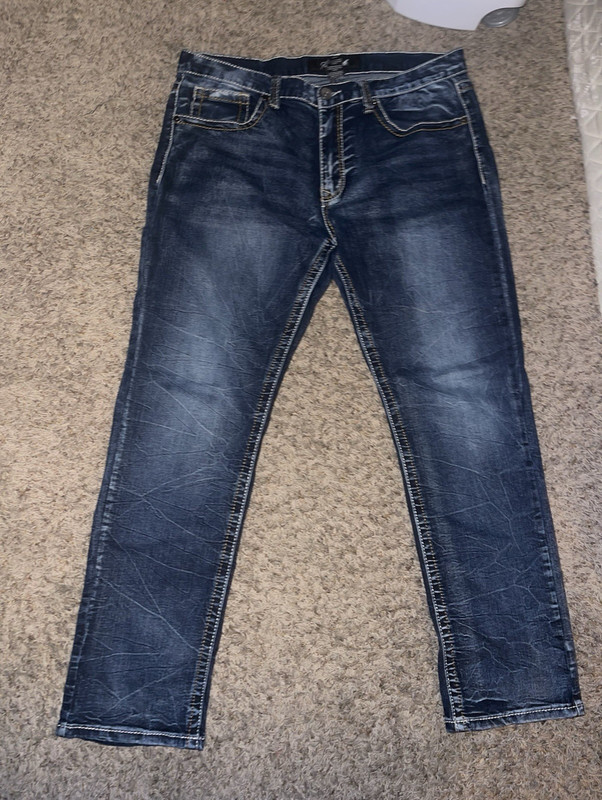 Men  Blue Medium Wash Denim Skinny Jeans Slim Fit Pocket Button Zip