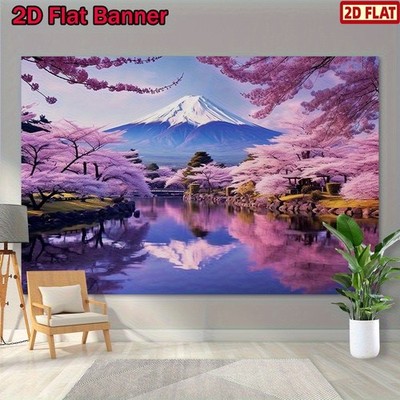2D Flat - 2D Flat - 2D Flat Banner, Cherry Blossom And Mount Fuji Backdrop - J