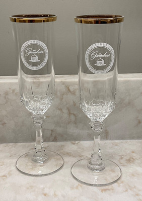 GREENBRIER HOTEL RESORT 8'' CHAMPAGNE GLASS CRYSTAL SET OF 2 SPRINGHOUSE BARWARE
