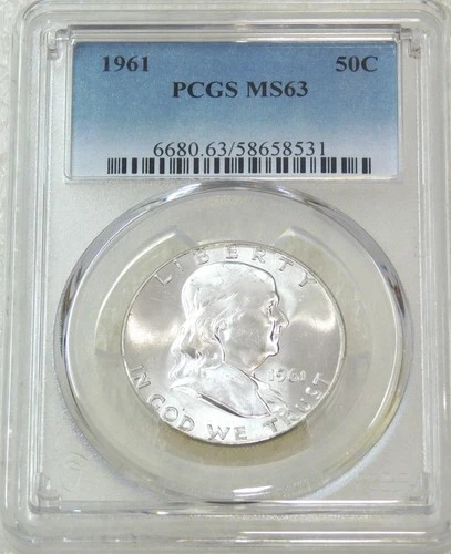 1961 P Franklin Half Dollar PCGS MS63 95% Bell Lines Frosty White PQ #U289A