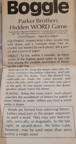BOGGLE 1976 Parker Brothers Hidden Word Game Vintage - Picture 8 of 9