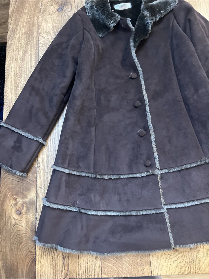 American Widgeon пальто искусственной замши меха куртка карманы длинный коричневый, девочек 12 - Изображение 2 из 4