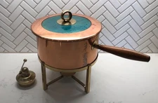 Georges Briard Eldorado Copper & Brass Fondue Set W/ Pot Lid & Stand Vintage USA