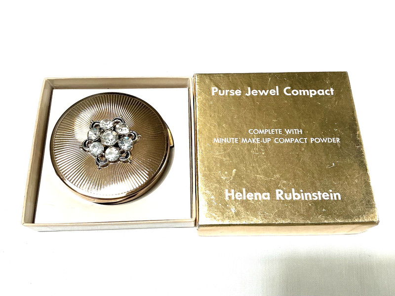 Vtg Helena Rubenstein Jeweled Powder Compact In Box