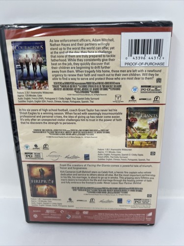 DVD Triple Feature Courageous + Facing The Giants + Fireproof (2014) New Sealed - Picture 2 of 2