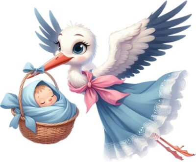 Storch und Baby Wandbild Schlafzimmer bunt Kinderzimmer Van Dekor Vinyl Aufkleber Abziehbild
