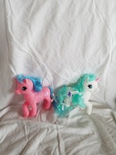 My Little Pony Lot Of 2, Pink Unicorn W/Mushroom  White W/Butterfly, 5.75" Tall