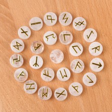25pcs White Crystal Stone Rune Crystal Set Elder Futhark Reiki Healing Gemstone