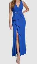 Eliza J Womens Blue Cascade Ruffle Evening Dress Size 12