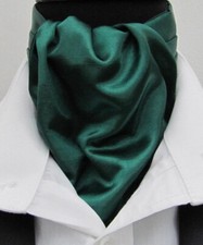 Mens Plain Green Satin Dupion Ascot Cravat / Pocket Square