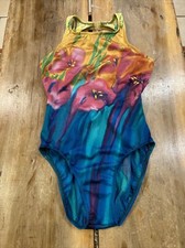Vtg Jantzen One Piece Swimsuit Floral Open Back Padded Bra Size 10