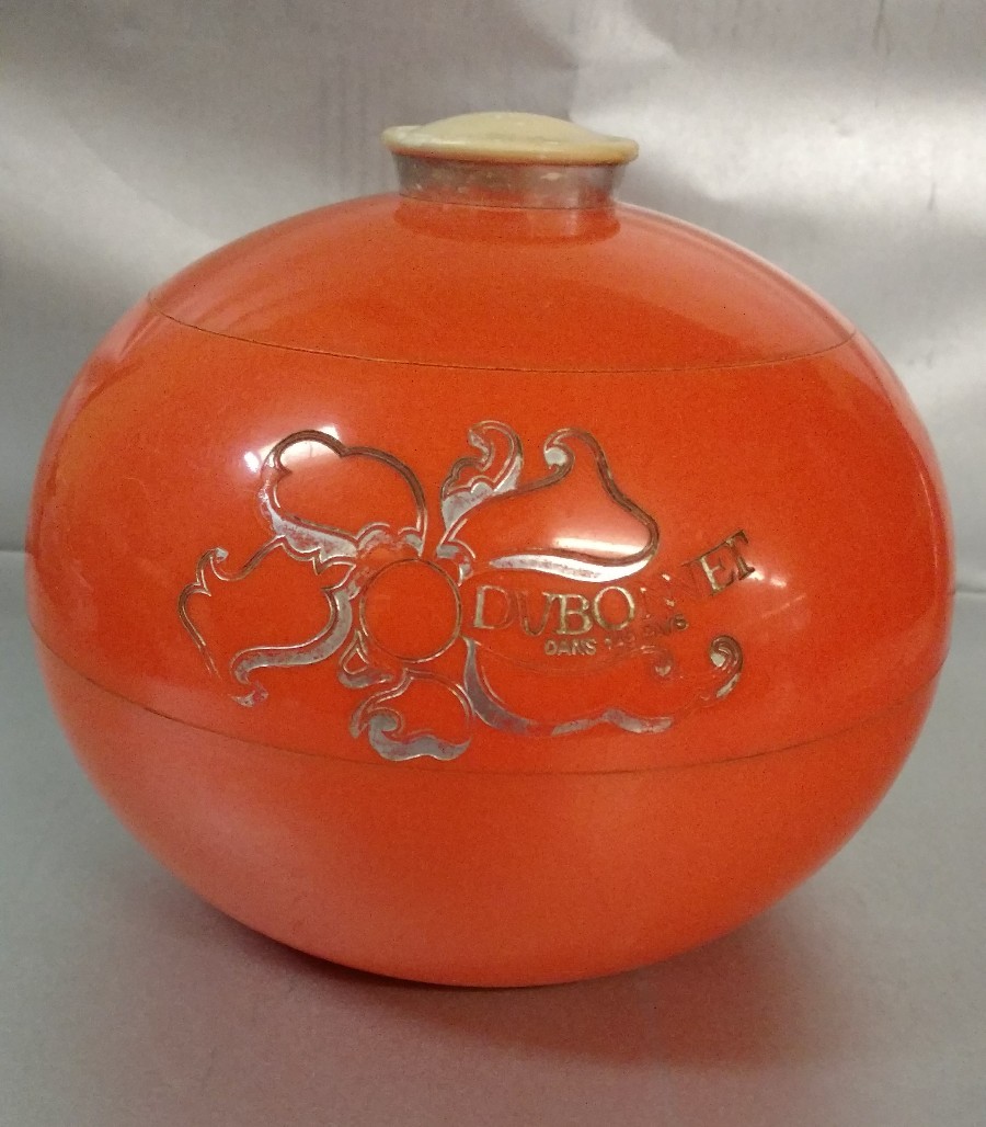 Seau à glaçons Dubonnet publicitaire en plastique orange vintage des