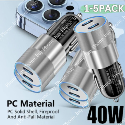 Dual Port USB-C Fast 40W Car Charger PD For Apple iPhone 14 13 12 11 Pro Max XR