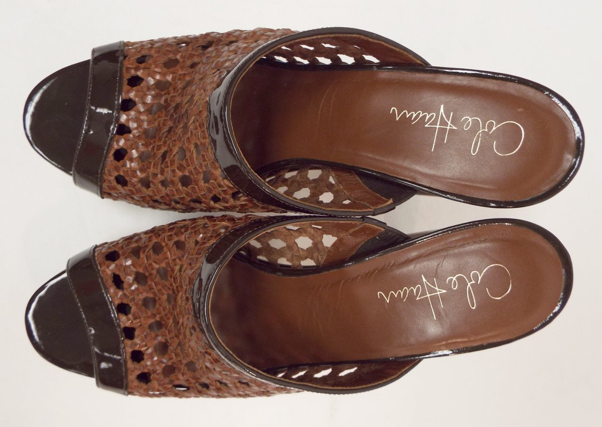 COLE HAAN Brown Size 9.5 Woven Leather Slide Sandals Heels 9  display picture 1