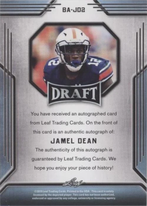2019 Leaf Draft Jamel Dean #BA-JD2