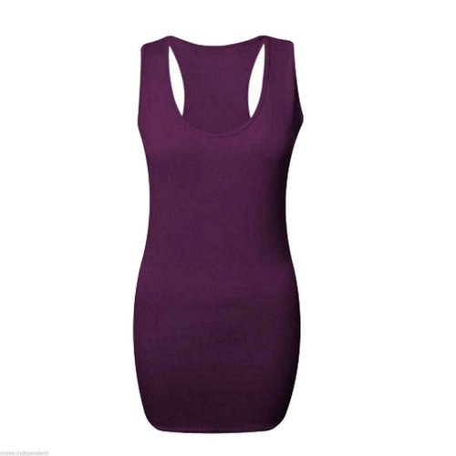 New Ladies Womens Plain Long Racer Back Bodycon Muscle Vest Top Gym Top - Picture 11 of 22
