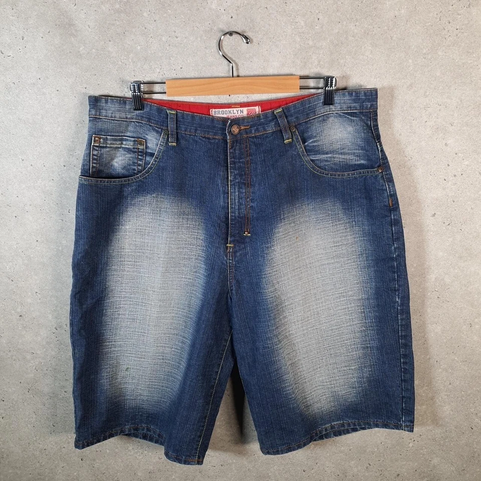 Vintage Brooklyn Express Baggy Y2K Hip Hop Jorts Shorts Mens W40 Blue Denim USA - Image 2 of 4