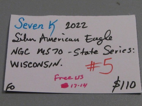 Sieben K 2022 Silber American Eagle NGC MS70 Staat Serie: Wisconsin. #5 - Bild 10 von 10