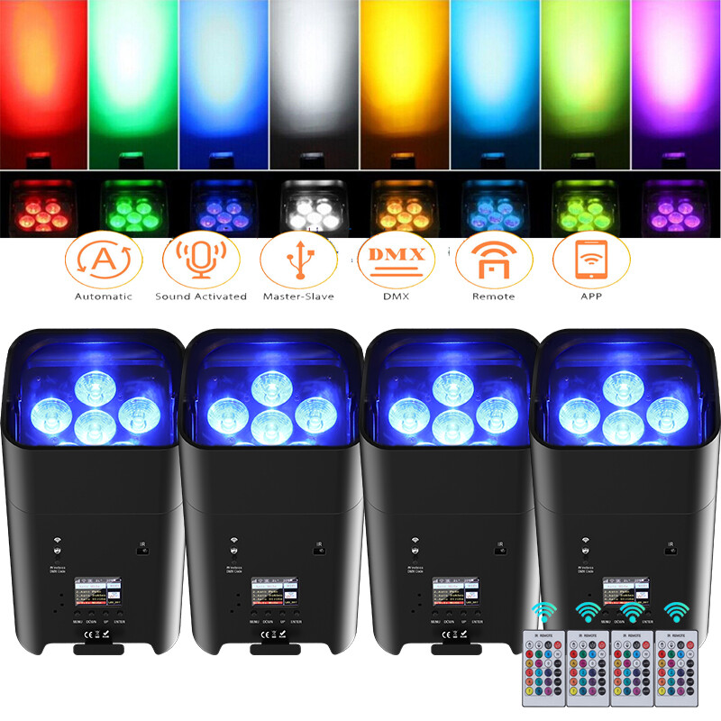 Oloaxolx 4x LED Par Strahler Wasserdicht - Kabellose RGBWA+UV Bühnenbeleuchtung Mit App Steuerung