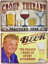 TWO 8x12 TIN SIGNS Funny therapy alcohol cocktails beer wine bar man cave wall