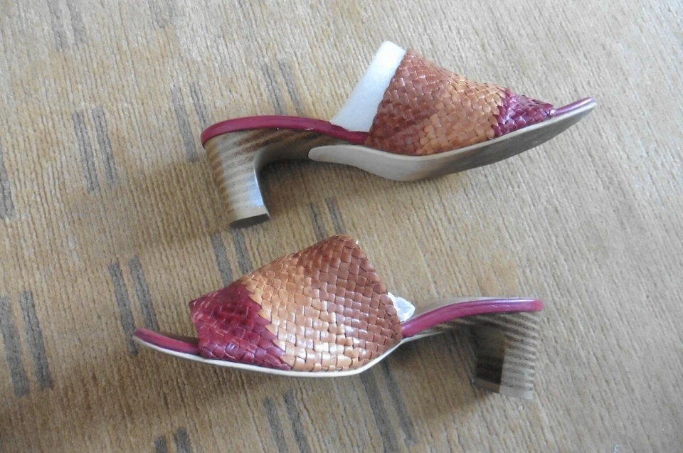 Chaussures femme sandales mules cuir tressé beige brun rouge Taille 37 ou 4 UK - Photo 3/4