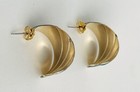 Vintage Gold Tone Green Blue Pale Yellow Enamel Half Hoop Pierced Earrings — photo 7