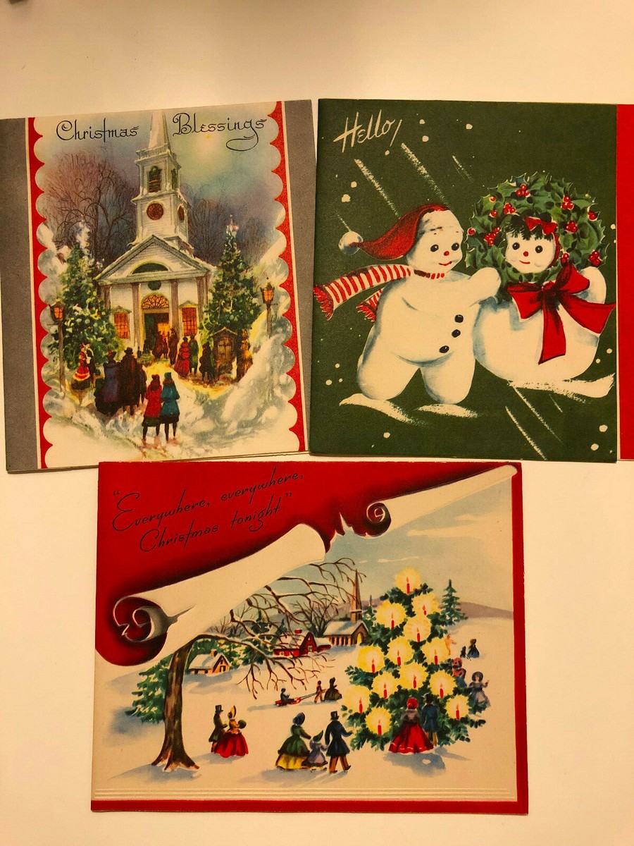Lot of 7 Vintage Christmas Cards Christmas Blessings Remembrance