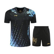 2024 New Li-Ning men's Tops Table tennis set T-Shirt shorts Black