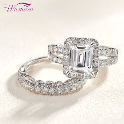 White CZ Halo Engagement Ring - .925 Sterling Silver Wedding Band Sizes 5-12