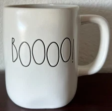 RAE DUNN Halloween "BOOOO!" Ceramic Matte Finish All White 18 oz Mug New!