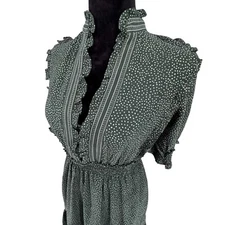 Max Studio Polka Dot Tiered Midi Dress Womens M Ruffle High Neck Empire Waist